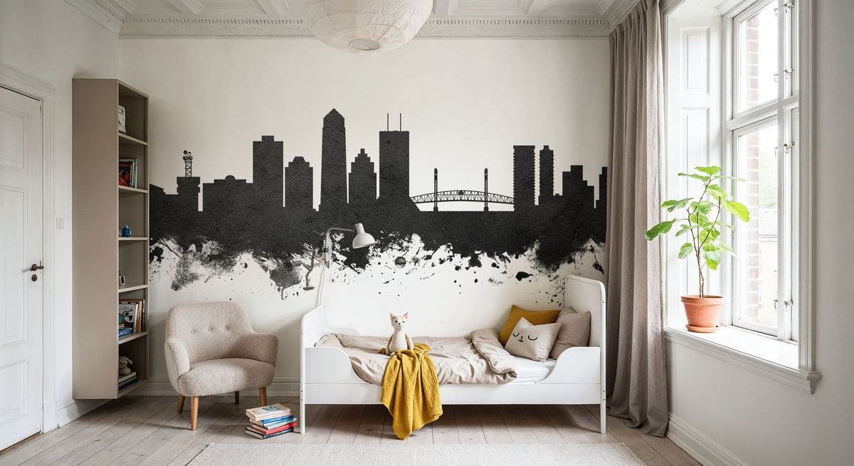 Jacksonville Florida Skyline Black & White Mural Wallpaper - room preview 05