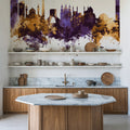 Tehran Iran Skyline Purple & Gold Mural Wallpaper - room preview 05