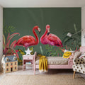 Shy Flamingos Green Mural Wallpaper - room preview 05