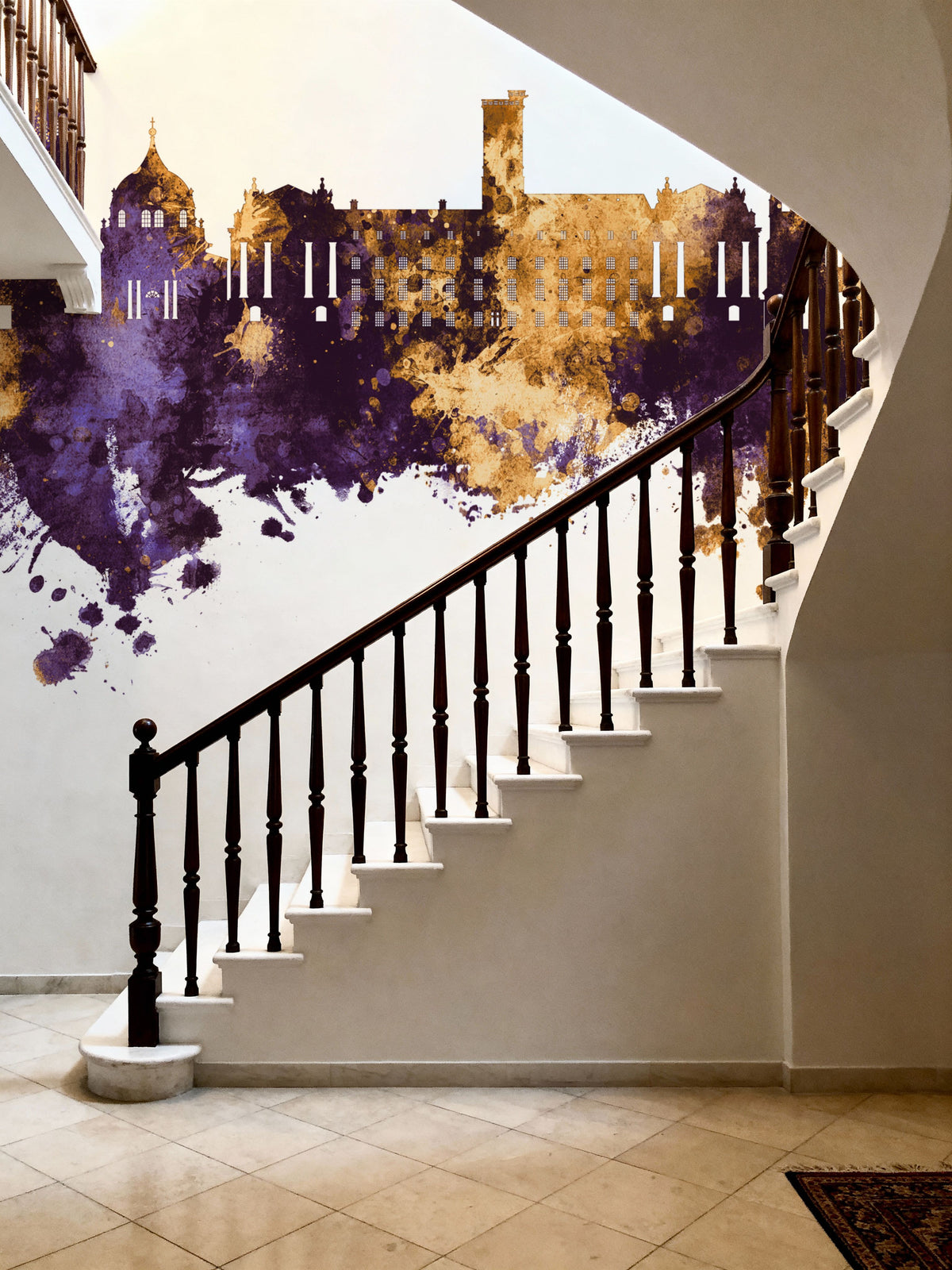 Dijon France Skyline Purple & Gold Mural Wallpaper - room preview 05