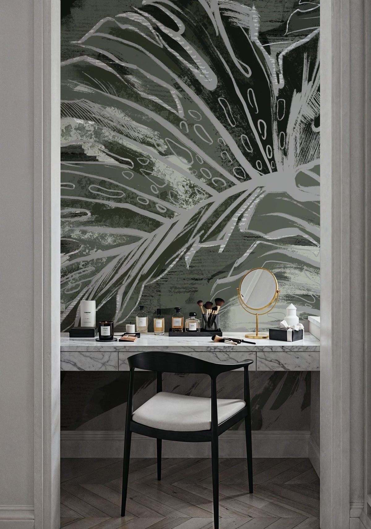 High Grunge Leaves Mural Wallpaper - Neutral Tone - room preview 05