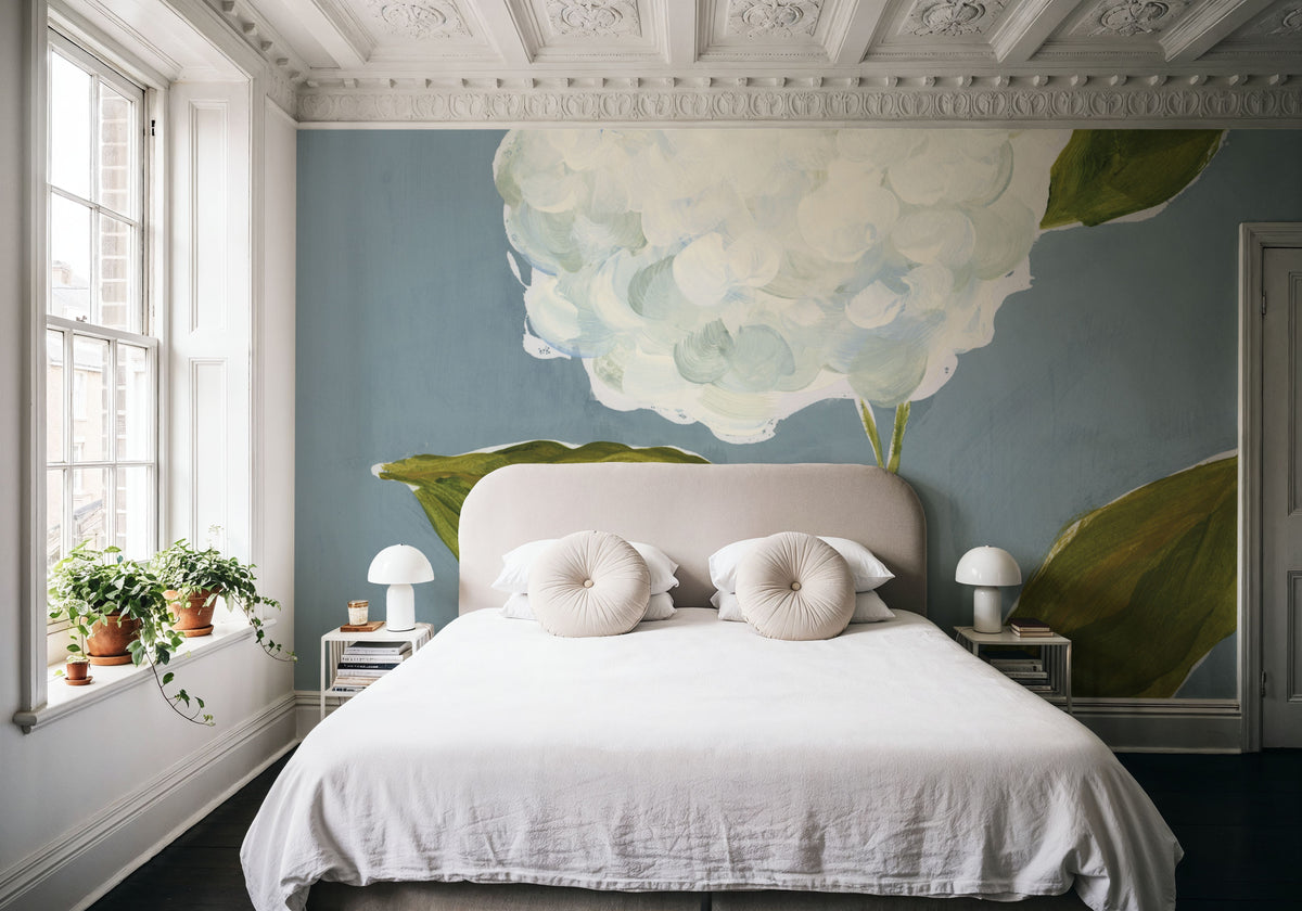 Dusty Blue Hydrangea II Mural Wallpaper - room preview 05