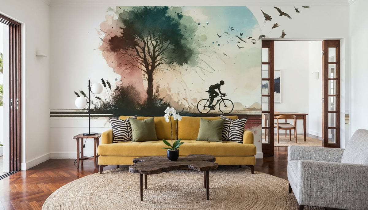 Cycling Towards Twilight Mural Wallpaper - room preview 05