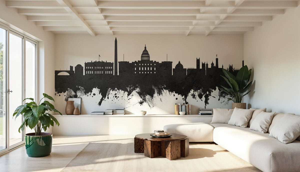 Washington DC Skyline Black & White Mural Wallpaper - room preview 05