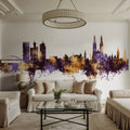 Zagreb Croatia Skyline Purple & Gold Mural Wallpaper - room preview 05