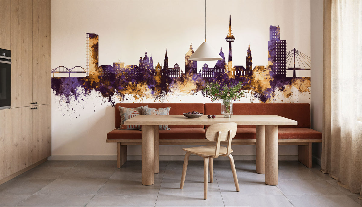 Mannheim Germany Skyline Purple & Gold Mural Wallpaper - room preview 05