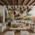 Horses Galloping Field Watercolor Mural Wallpaper - room preview 05