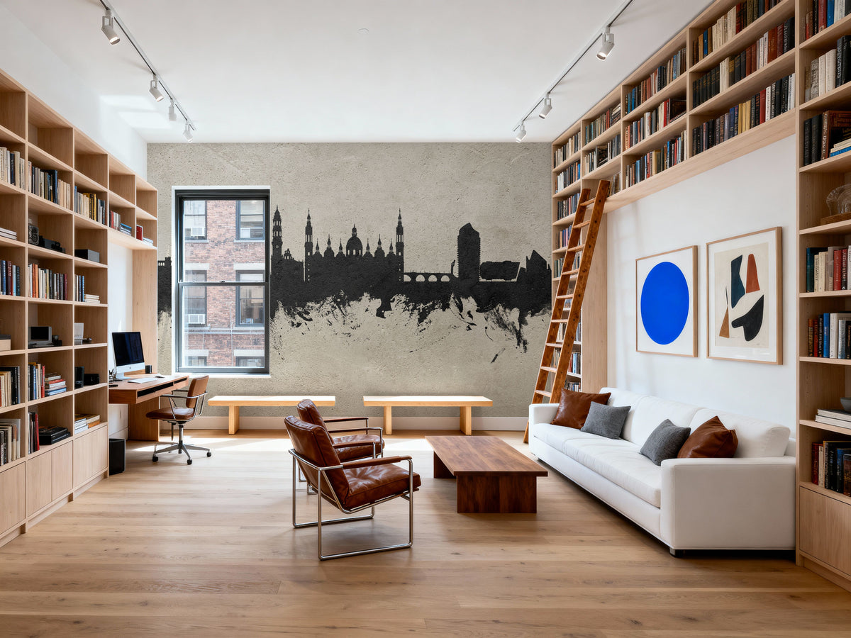 Zaragoza Spain Skyline Concrete Mural Wallpaper - room preview 05