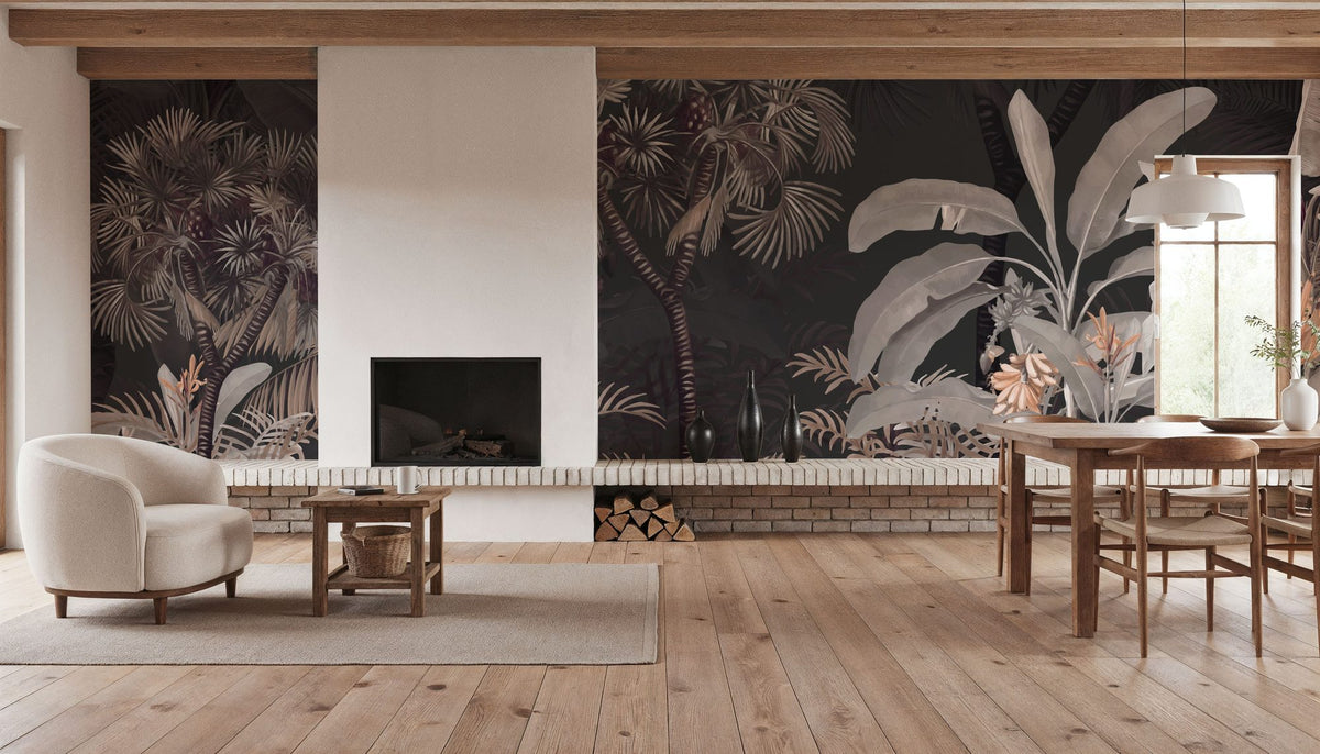Tropical Forest Strolls Dark Gray Mural Wallpaper - room preview 05