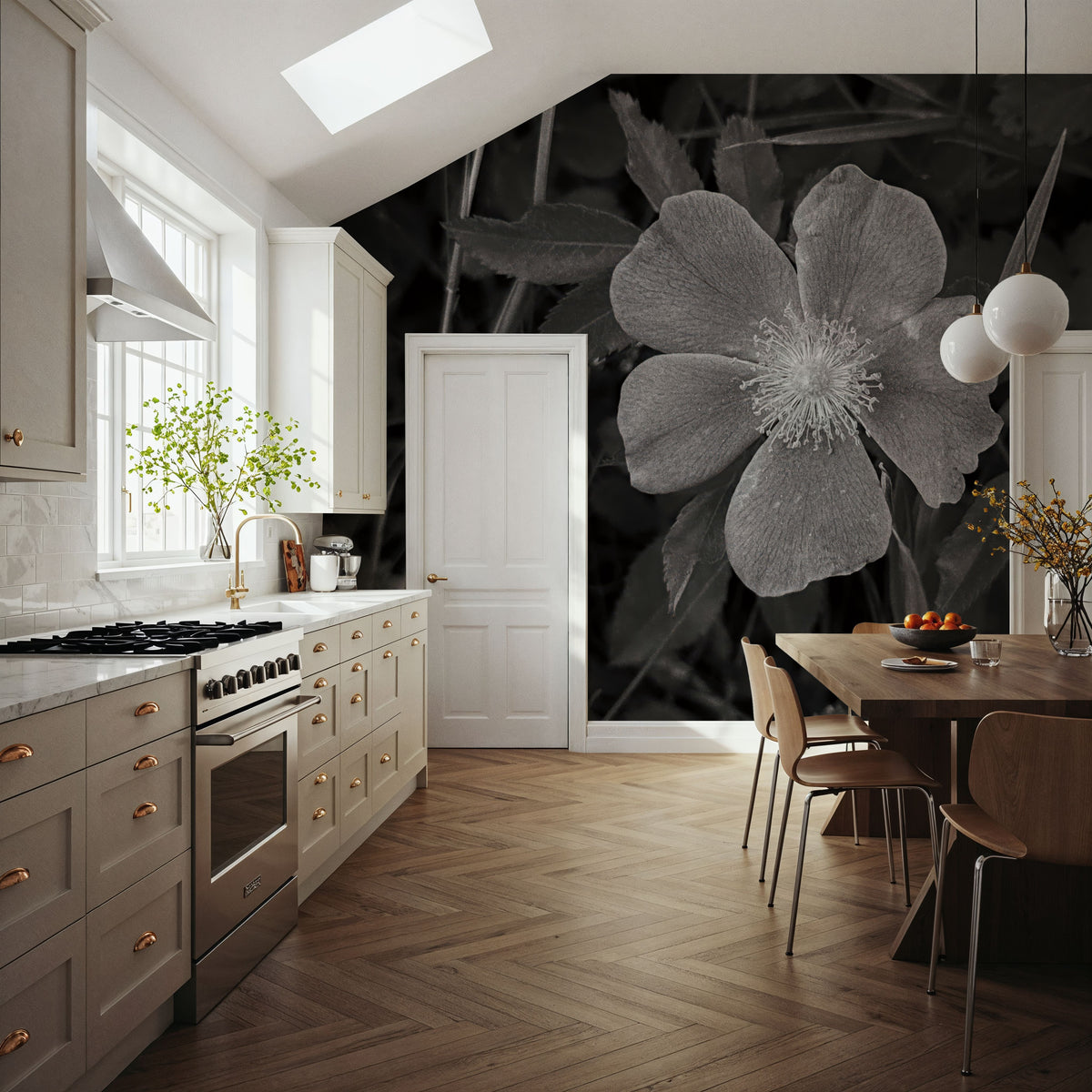 Wild Rose BW IV Mural Wallpaper - room preview 05