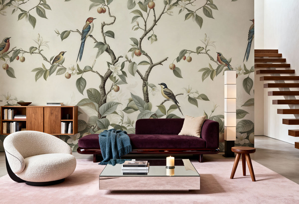 Bird Harmony, Cream Mural Wallpaper - room preview 05