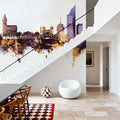 Montevideo Uruguay Skyline Purple & Gold Mural Wallpaper - room preview 05