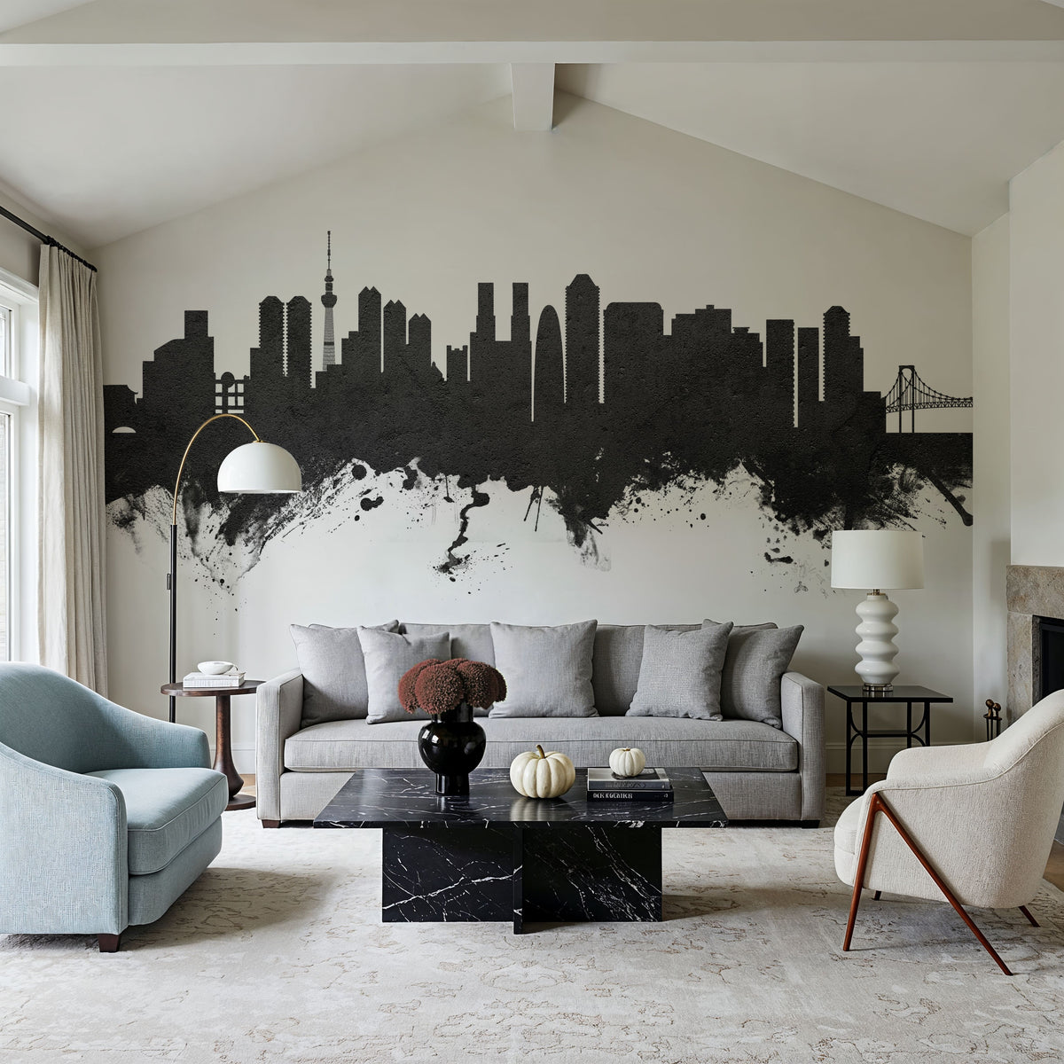 Tokyo Japan Skyline Black & White Mural Wallpaper - room preview 05