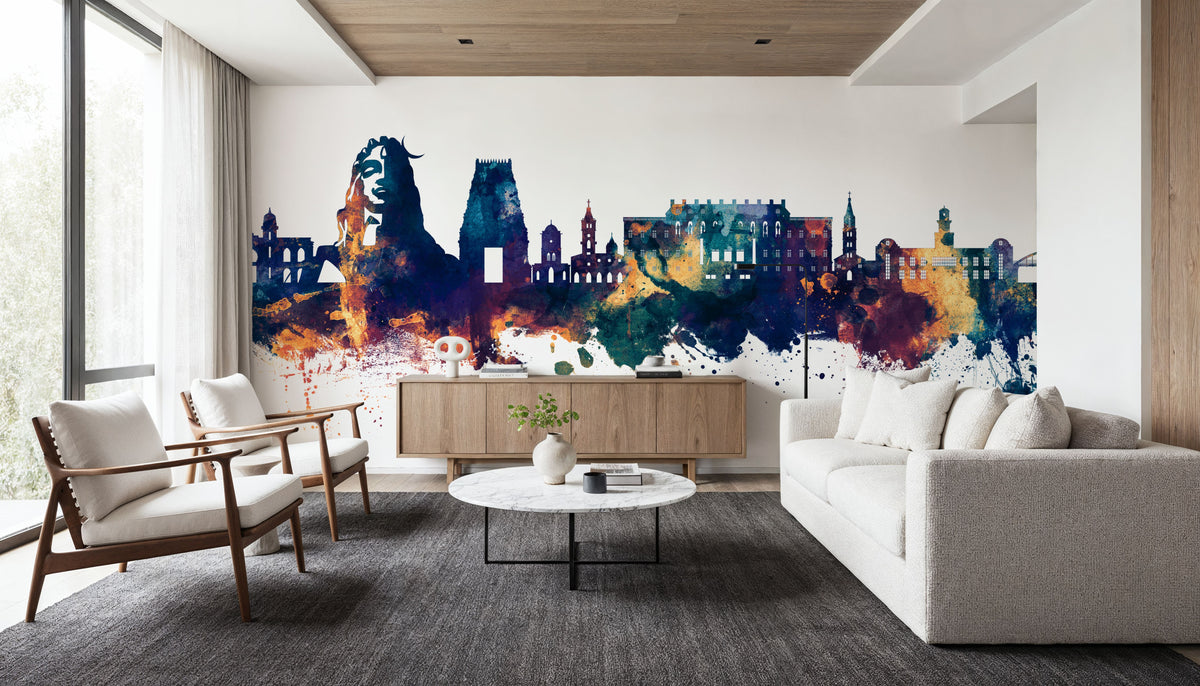Coimbatore India Skyline Blue & Bronze Mural Wallpaper - room preview 05