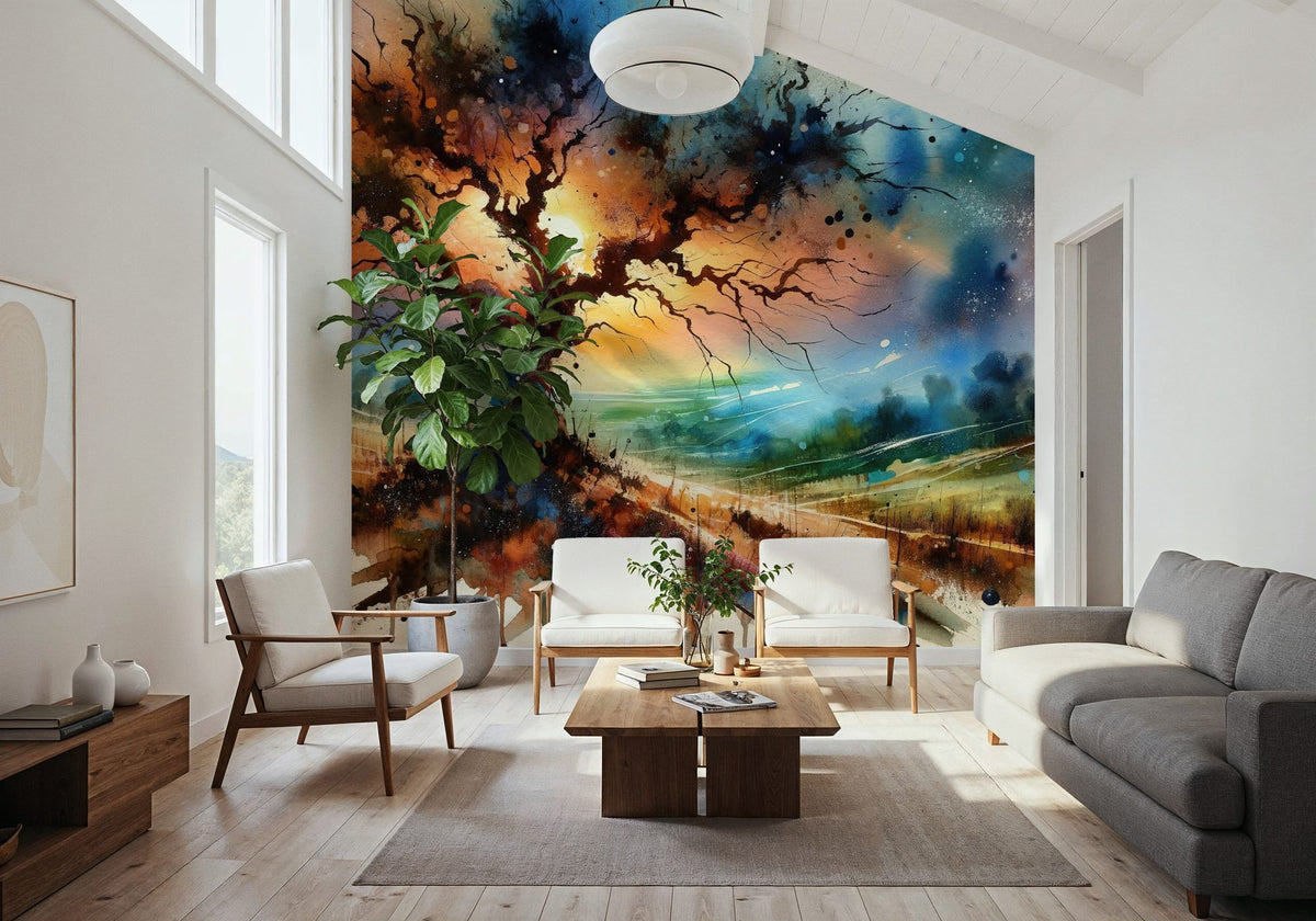 Lonely Tree Starry Night Mural Wallpaper - room preview 05