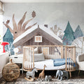 The Snowy Mountain Cabin Mural Wallpaper - room preview 05