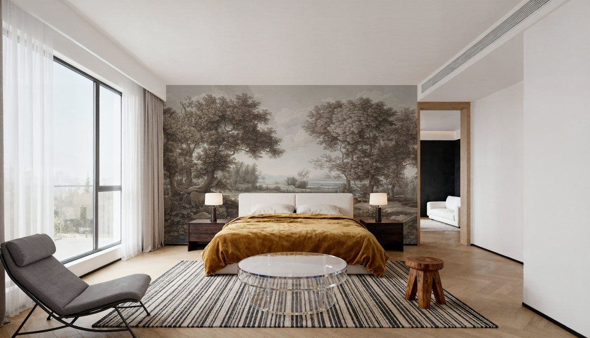Riverbank Oak Landscape, Vintage Mural Wallpaper - room preview 05