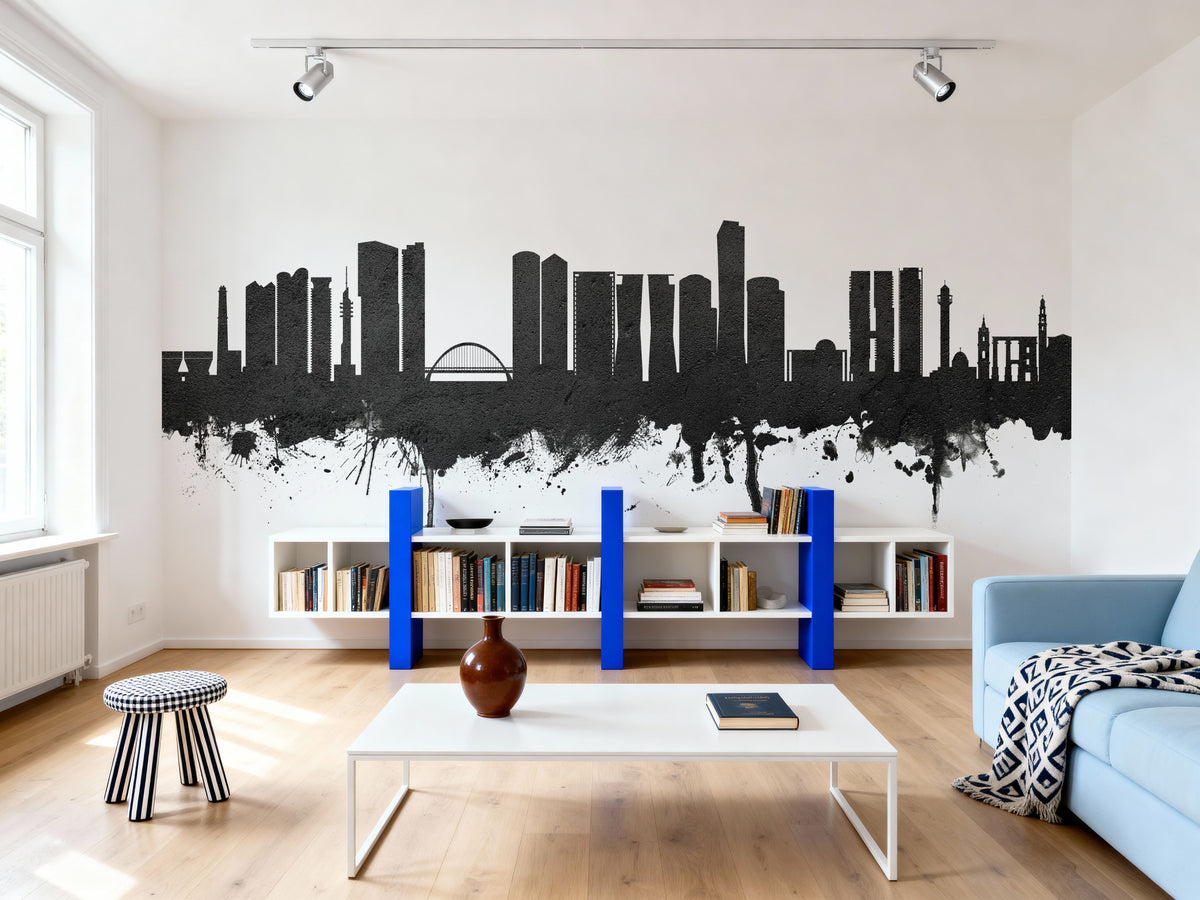 Tel Aviv Skyline Black & White Mural Wallpaper - room preview 05