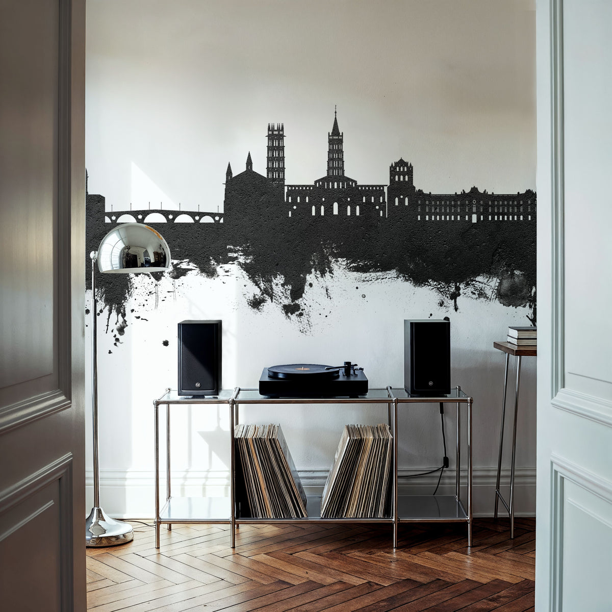 Toulouse France Skyline Black & White Mural Wallpaper - room preview 05