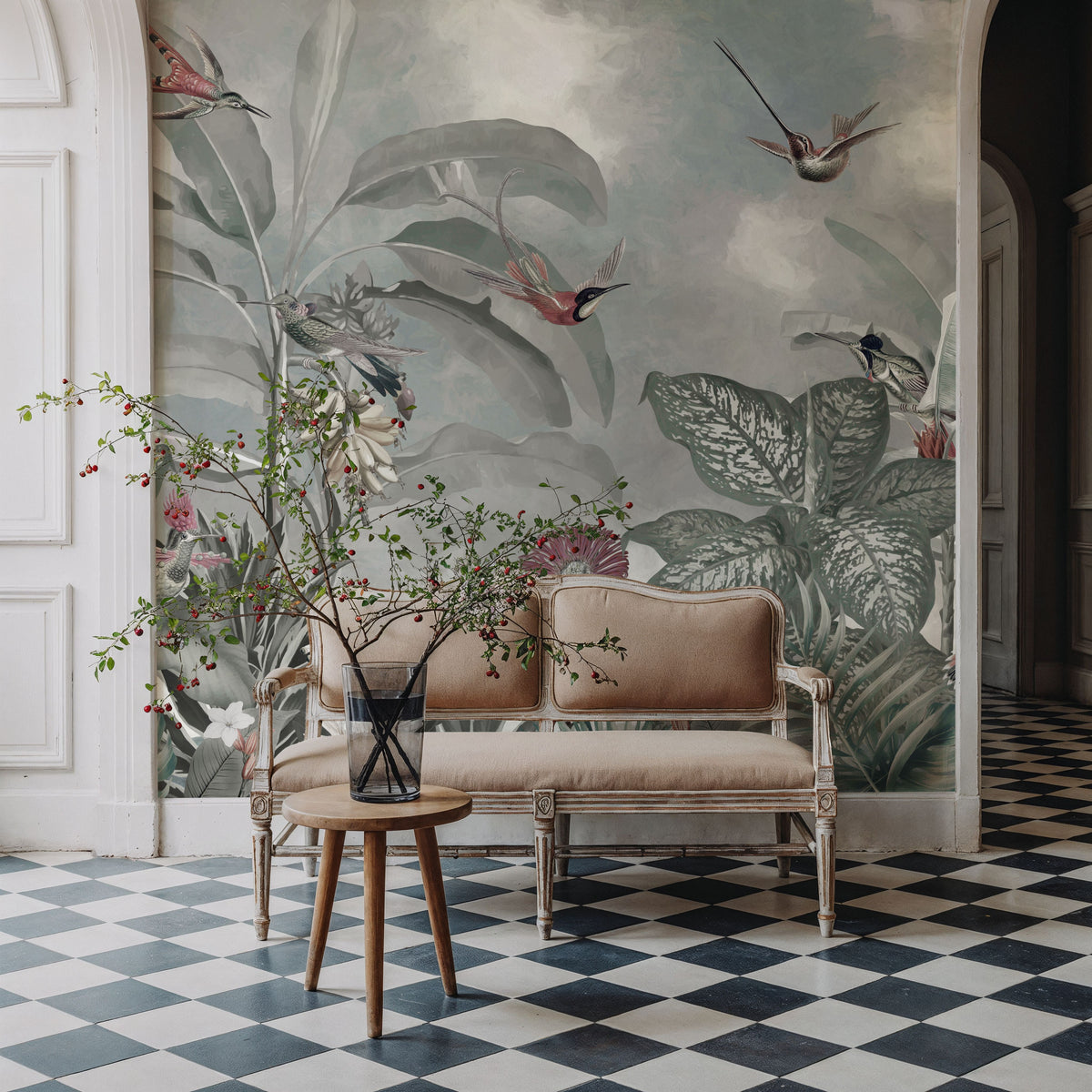Birds of Paradise Blue Mural Wallpaper - room preview 05