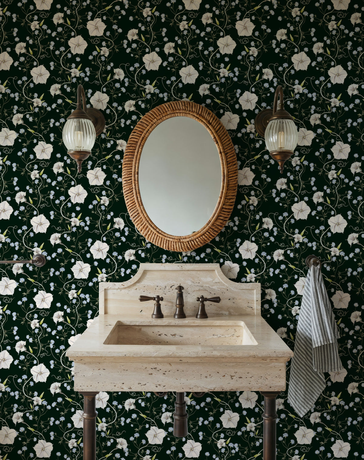 Trailing Morning Glory, Dark Green Mural Wallpaper - room preview 05