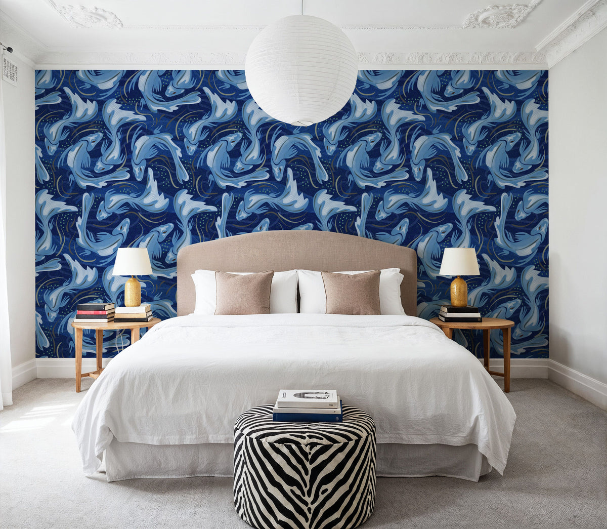 Koi Fish, Denim Mural Wallpaper - room preview 05