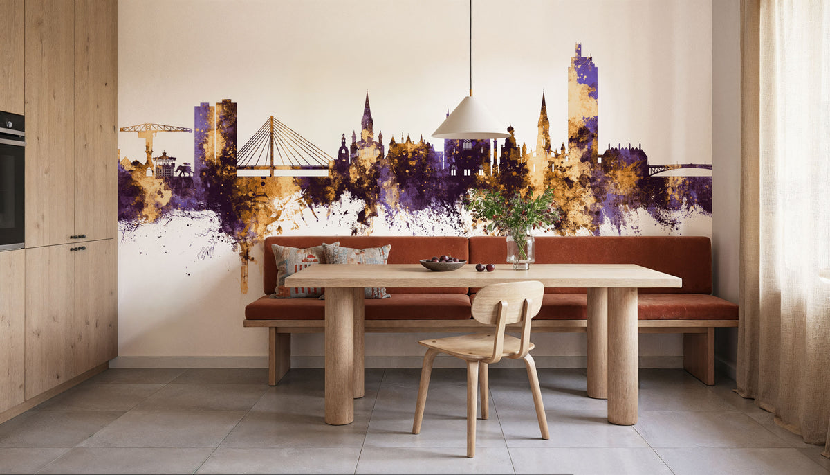 Nantes France Skyline Purple & Gold Mural Wallpaper - room preview 05