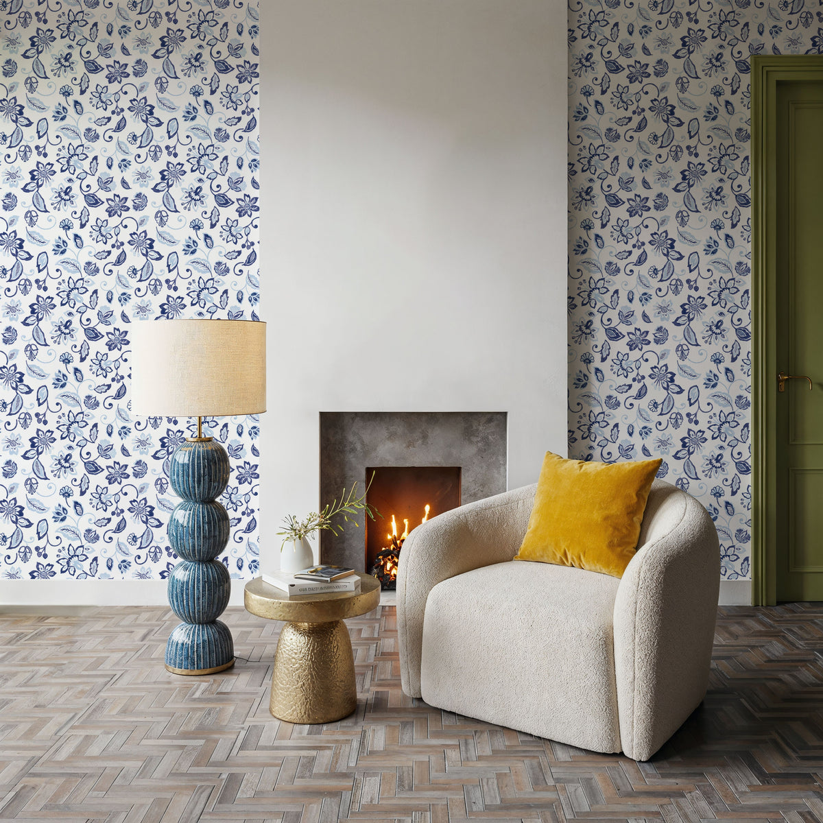 Sino Flowers Light Blue Mural Wallpaper - room preview 05