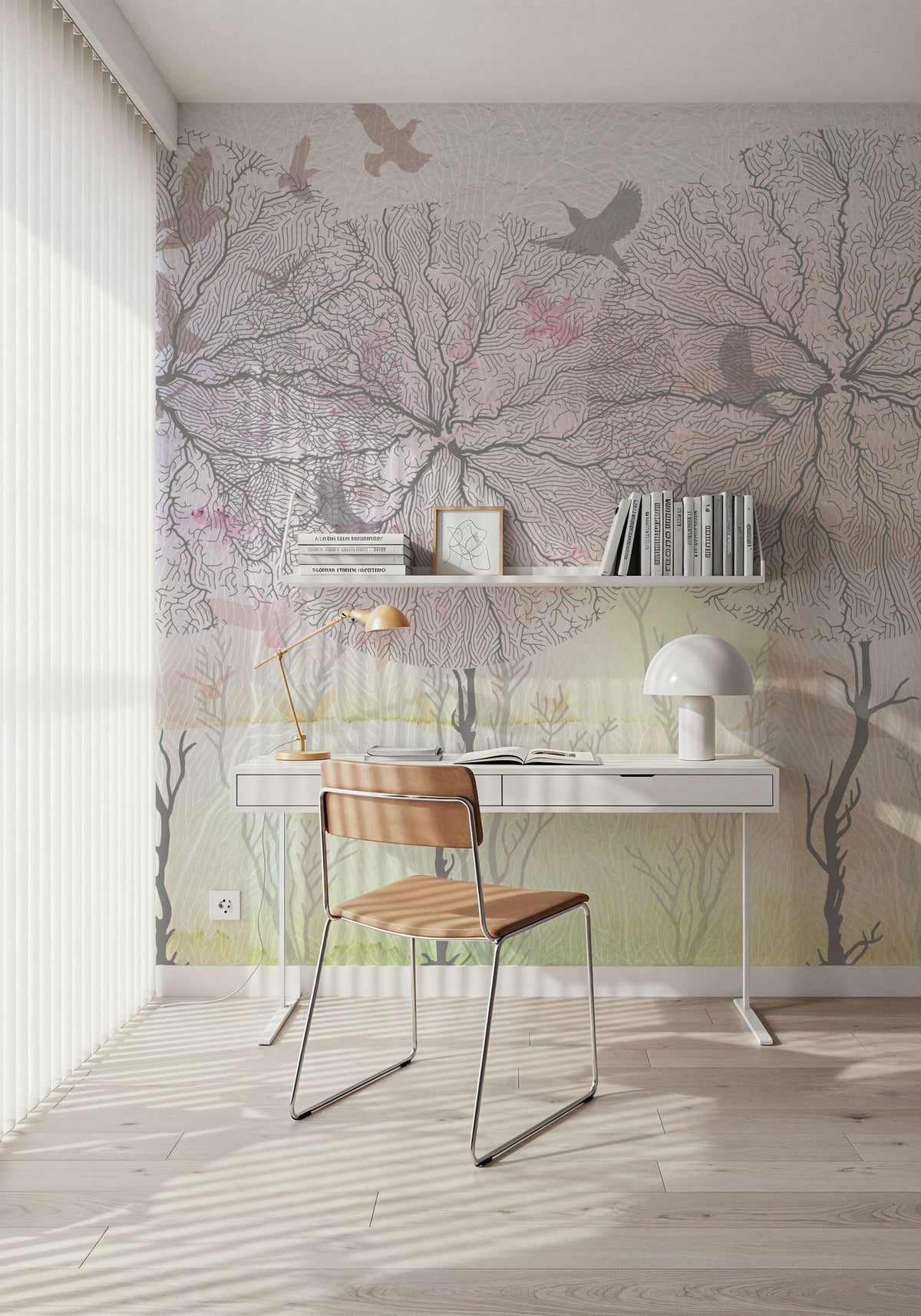 Shade of Trees Pink Mural Wallpaper - room preview 05