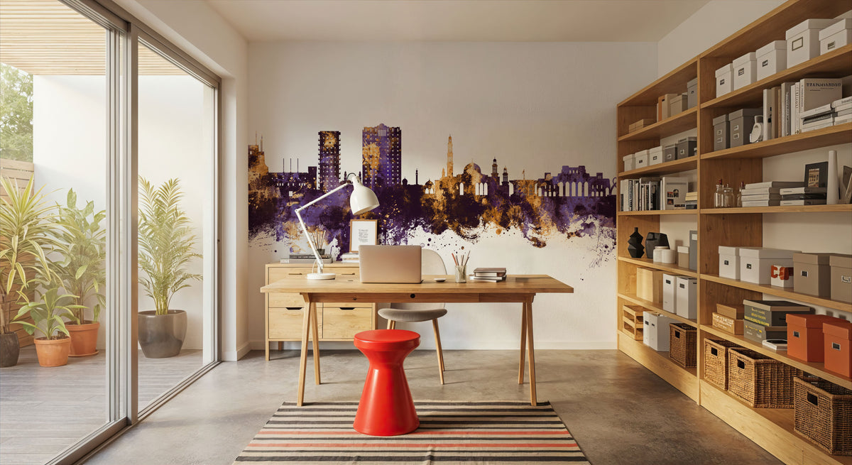 Muscat Oman Skyline Purple & Gold Mural Wallpaper - room preview 05