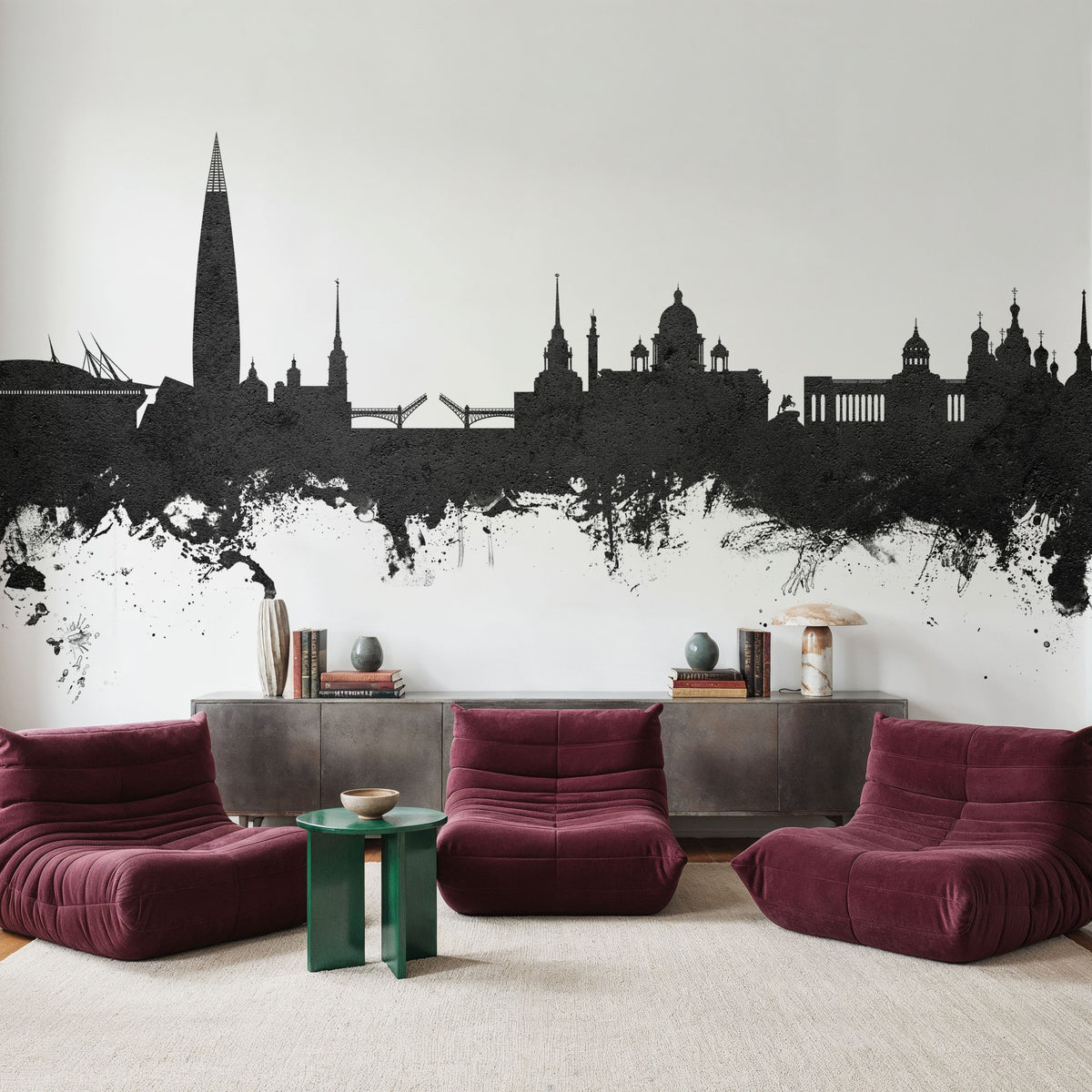 St Petersbug Russia Skyline Black & White Mural Wallpaper - room preview 05