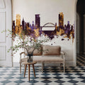 Sunderland England Skyline Purple & Gold Mural Wallpaper - room preview 05