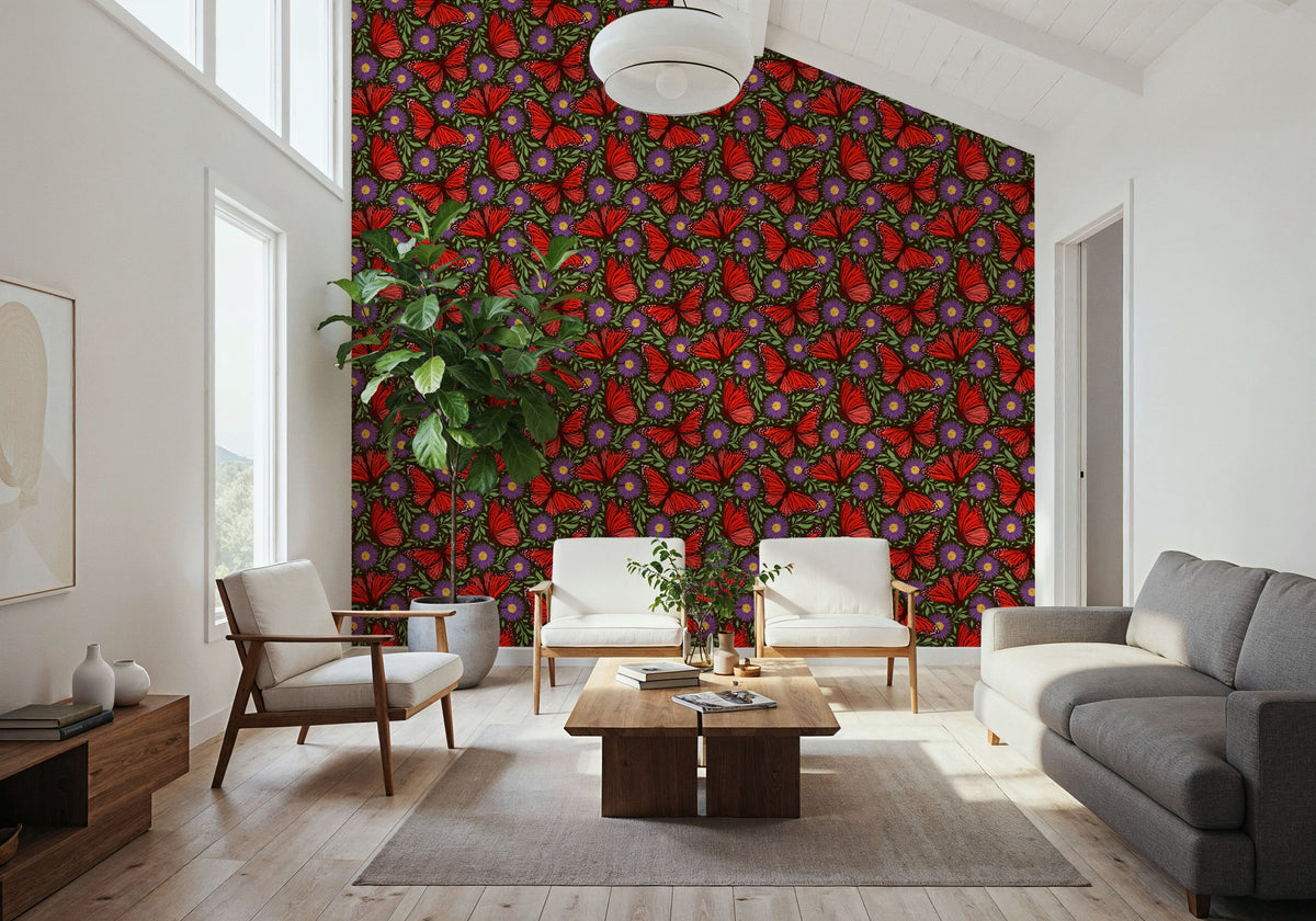 Papillion II, Tomato & Purple Mural Wallpaper - room preview 05
