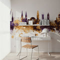 Helsinki Skyline Purple & Gold Mural Wallpaper - room preview 05