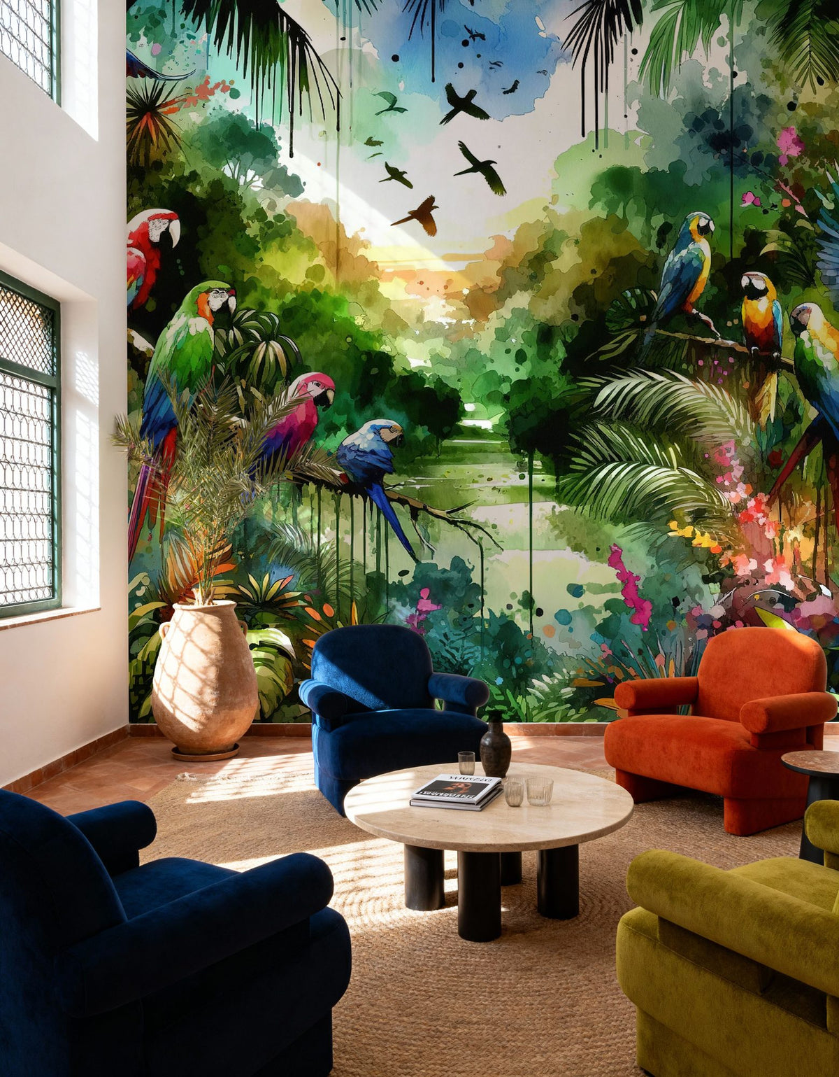 Watercolor Jungle Mural Wallpaper - room preview 05
