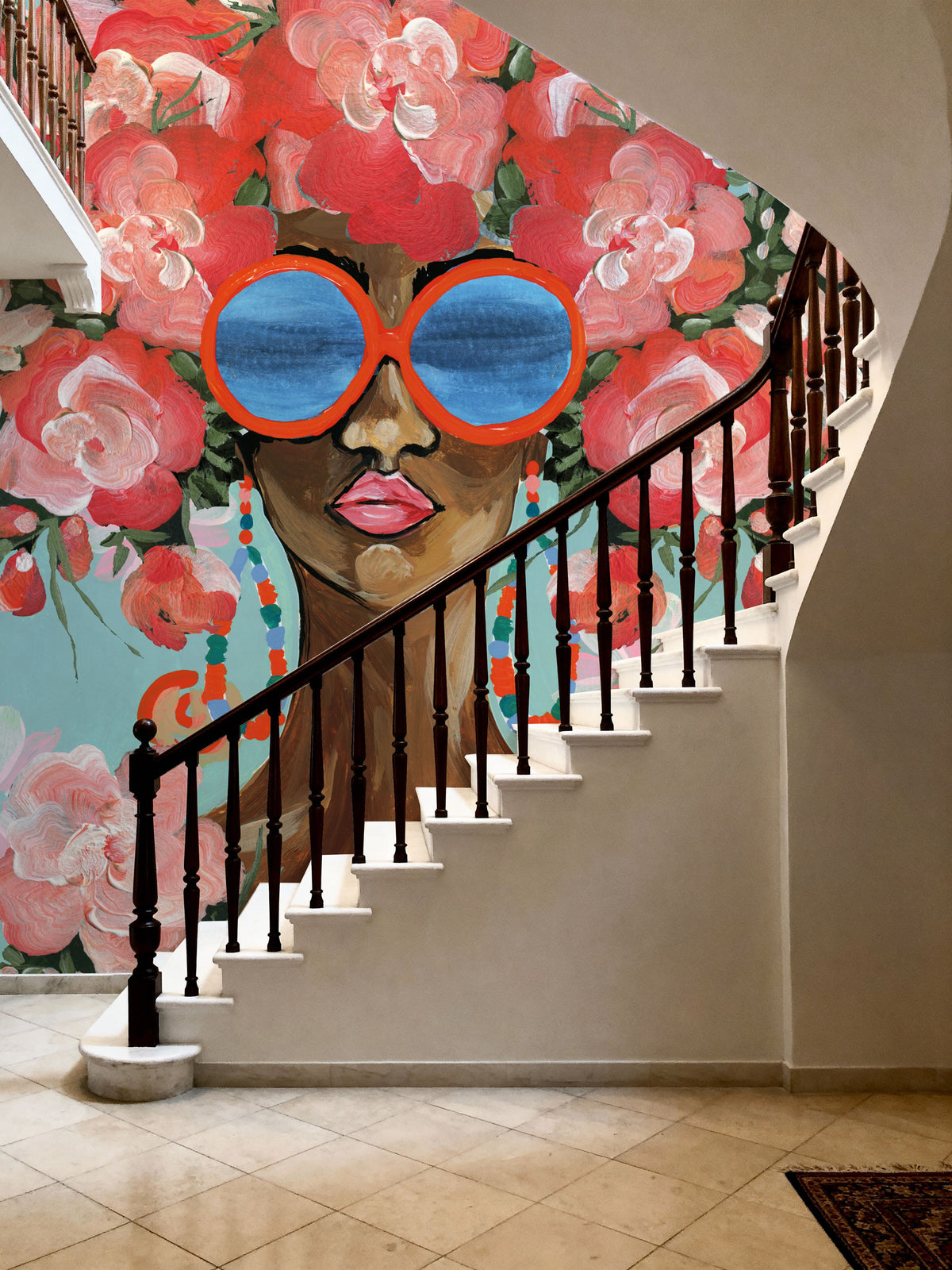 Sunning in Florals I Mural Wallpaper - Red Tone - room preview 05