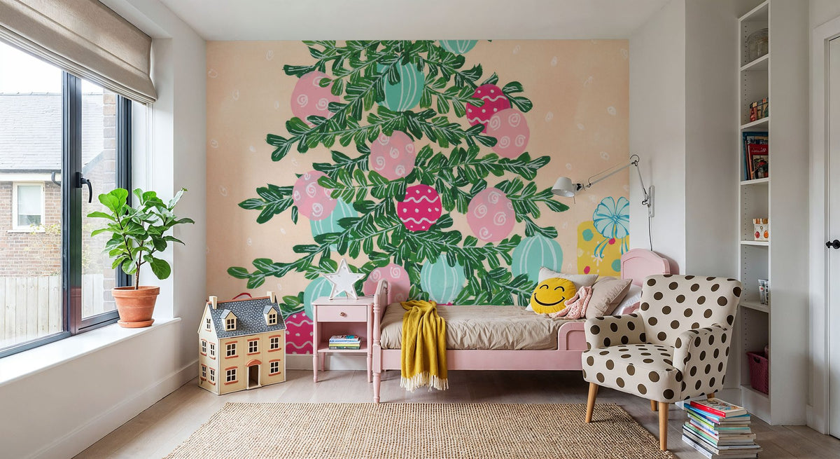 Happy Christmas Tree Mural Wallpaper - room preview 05