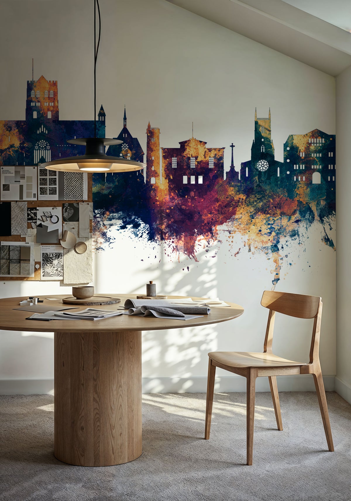 St Albans England Skyline Blue & Bronze Mural Wallpaper - room preview 05