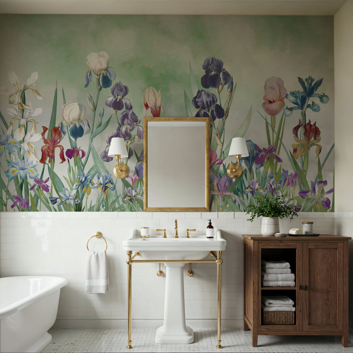 Iris Field Green Mural Wallpaper - room preview 05