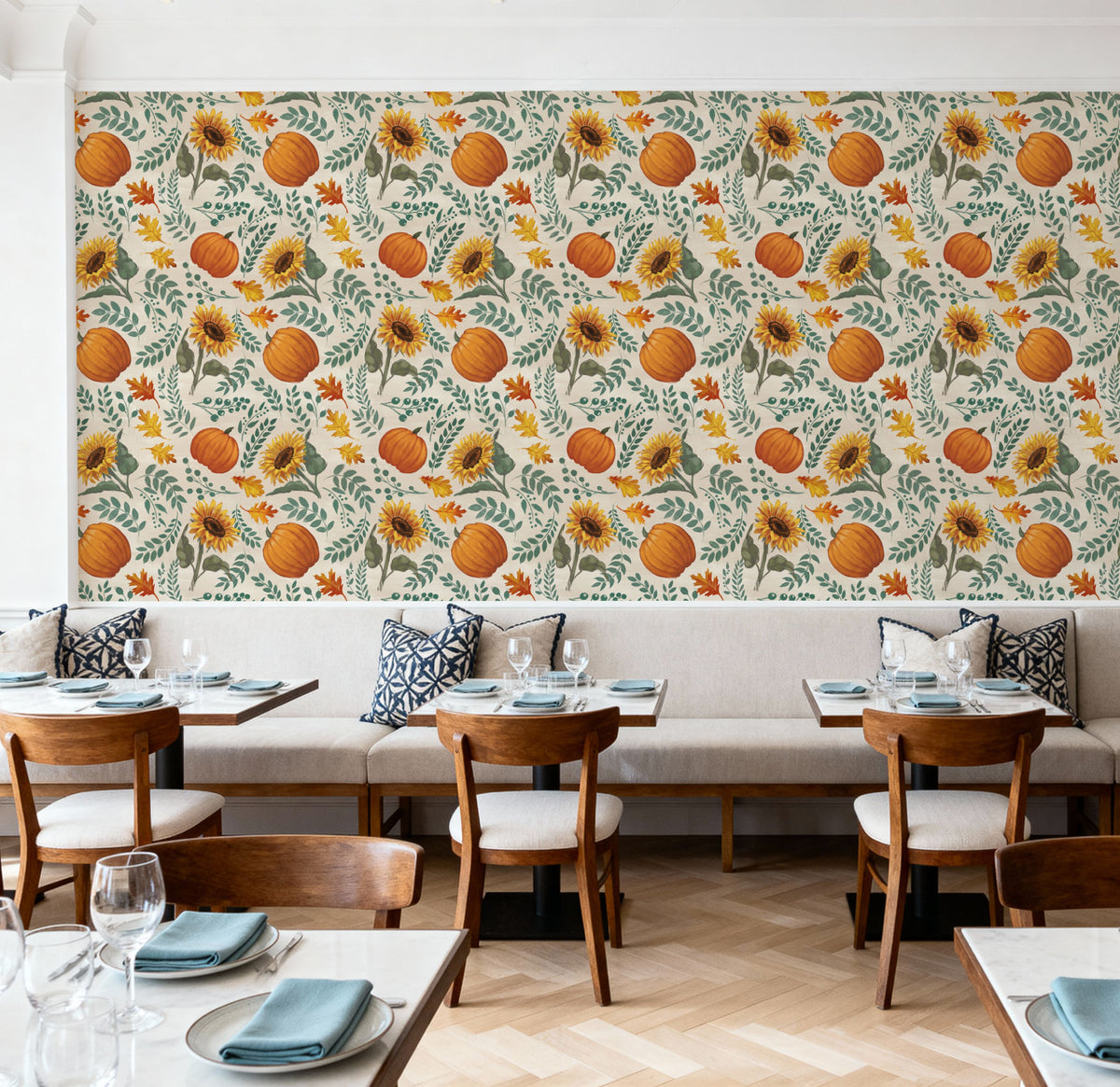 Pumpkin Harvest White Mural Wallpaper - room preview 05