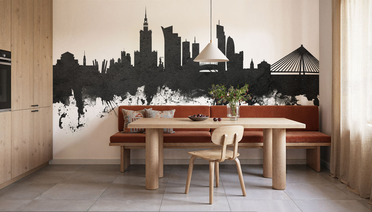 Warsaw Poland Skyline Black & White Mural Wallpaper - room preview 05