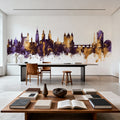 Maastricht the Netherlands Skyline Purple & Gold Mural Wallpaper - room preview 05