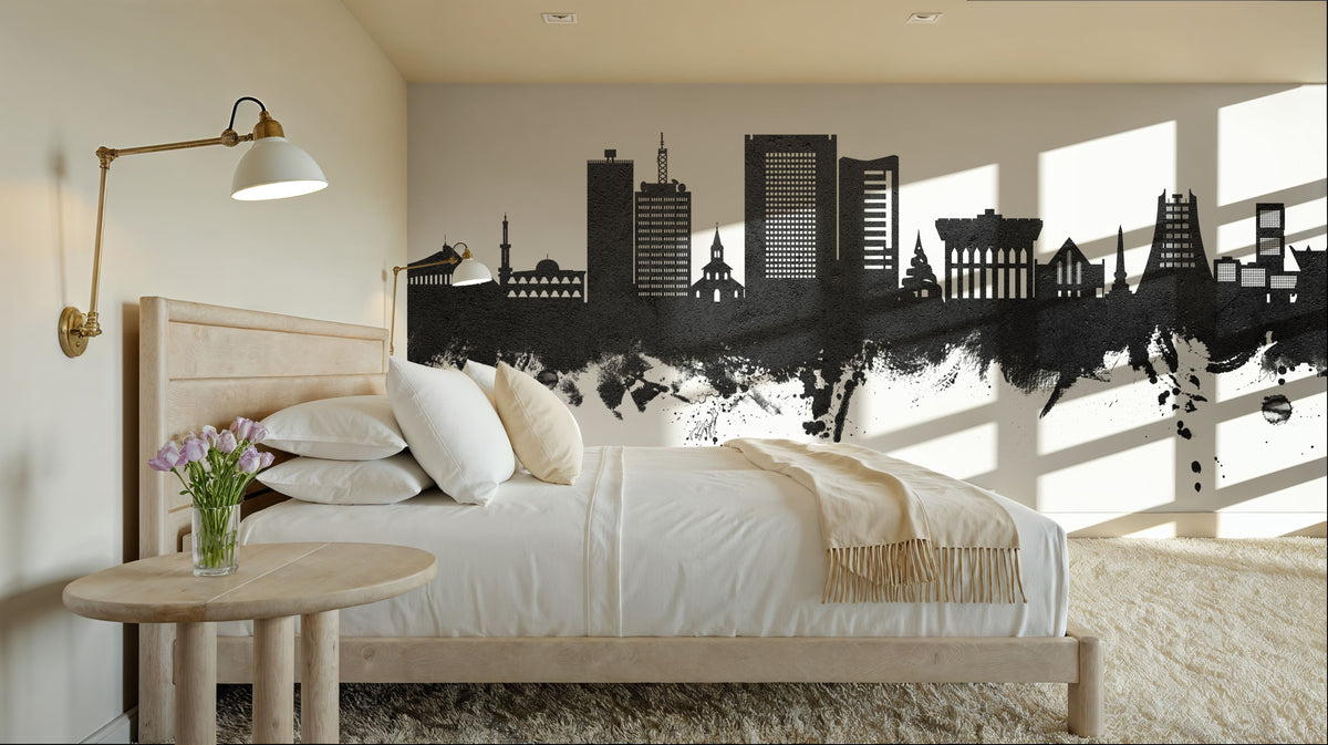 Yaoundé Cameroon Skyline Black & White Mural Wallpaper - room preview 05