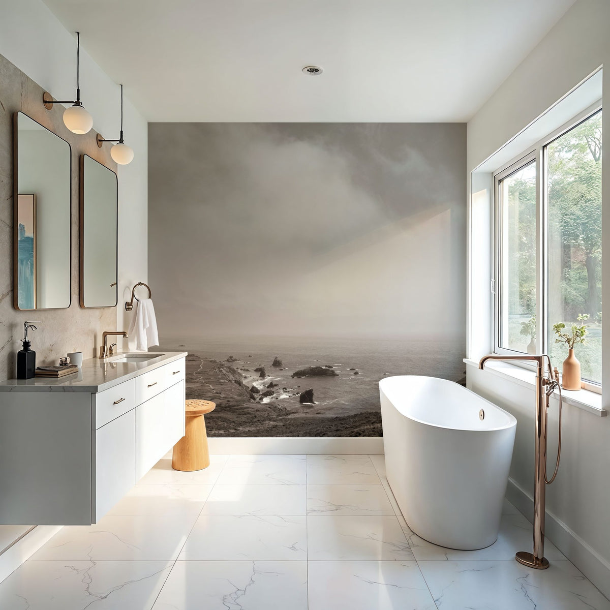 When Sea Becomes Sky BW Mural Wallpaper - room preview 05