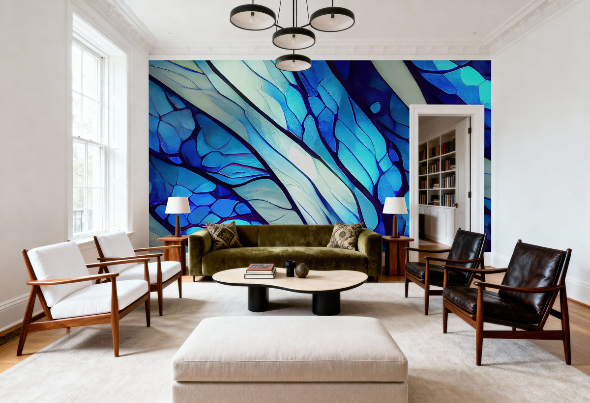 Blue Organic Fields Mural Wallpaper - room preview 05