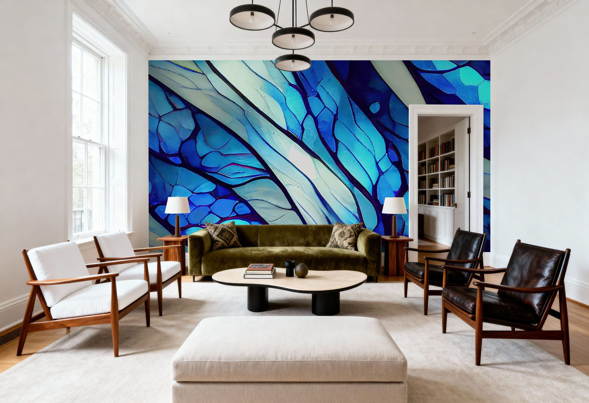 Blue Organic Fields Mural Wallpaper - room preview 06