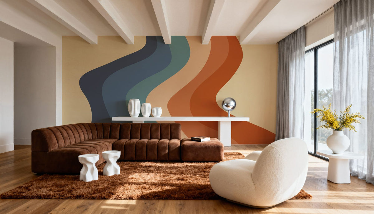 Swirly Hippie Rainbow Mural Wallpaper - room preview 05