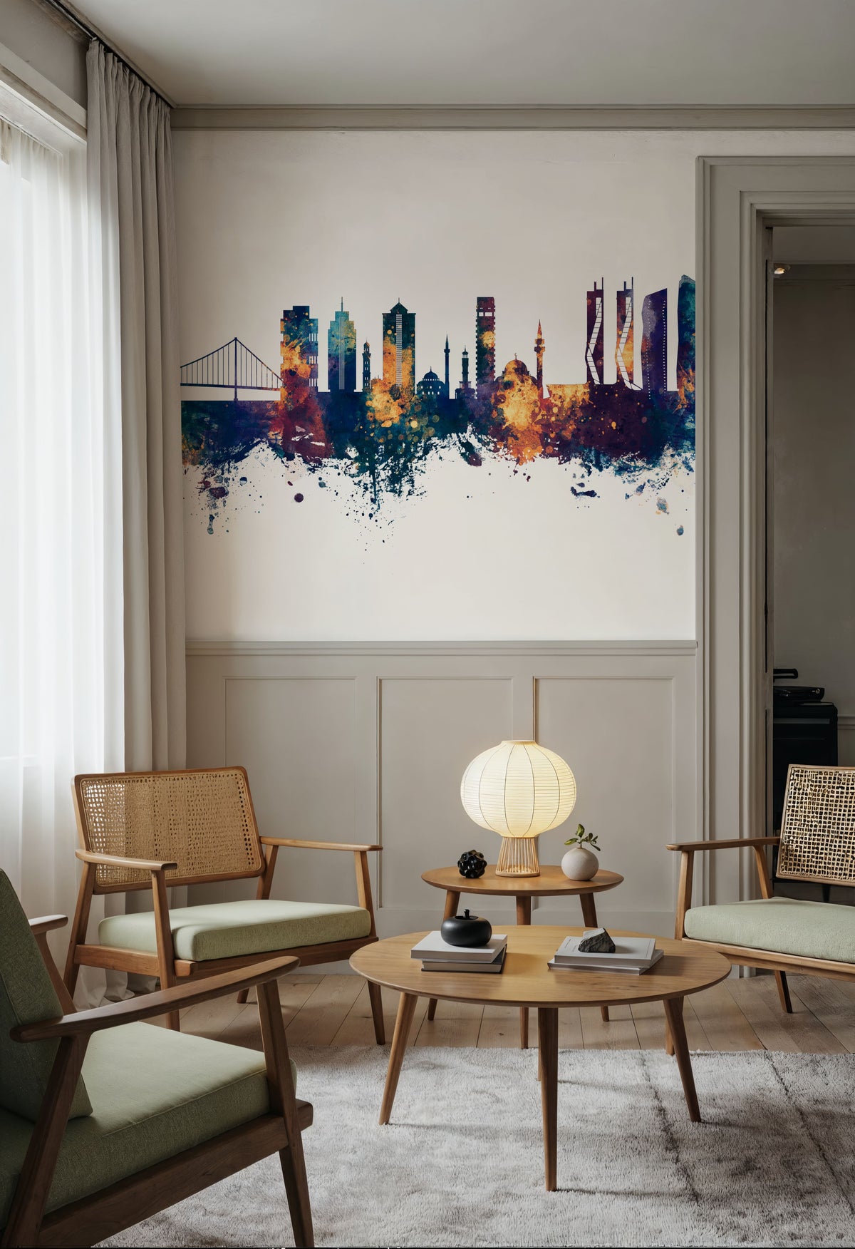Izmir Turkey Skyline Blue & Bronze Mural Wallpaper - room preview 05