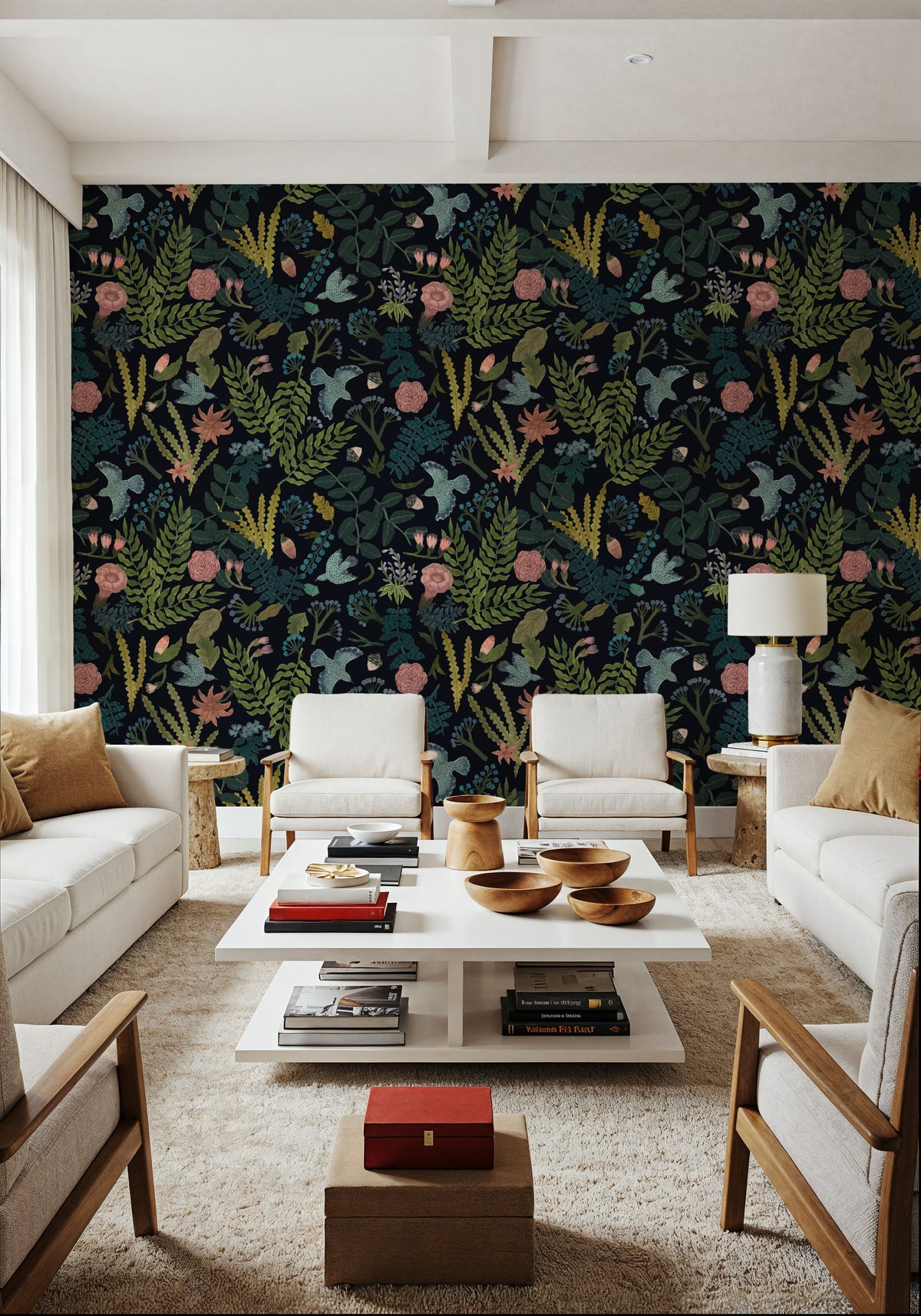 Wonderland Birds, Dark Mural Wallpaper - room preview 05