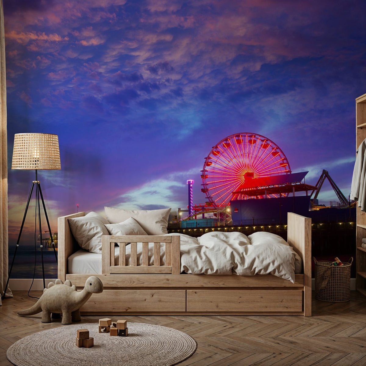 Santa Monica Pier Sunset Cloudy Mural Wallpaper - room preview 05